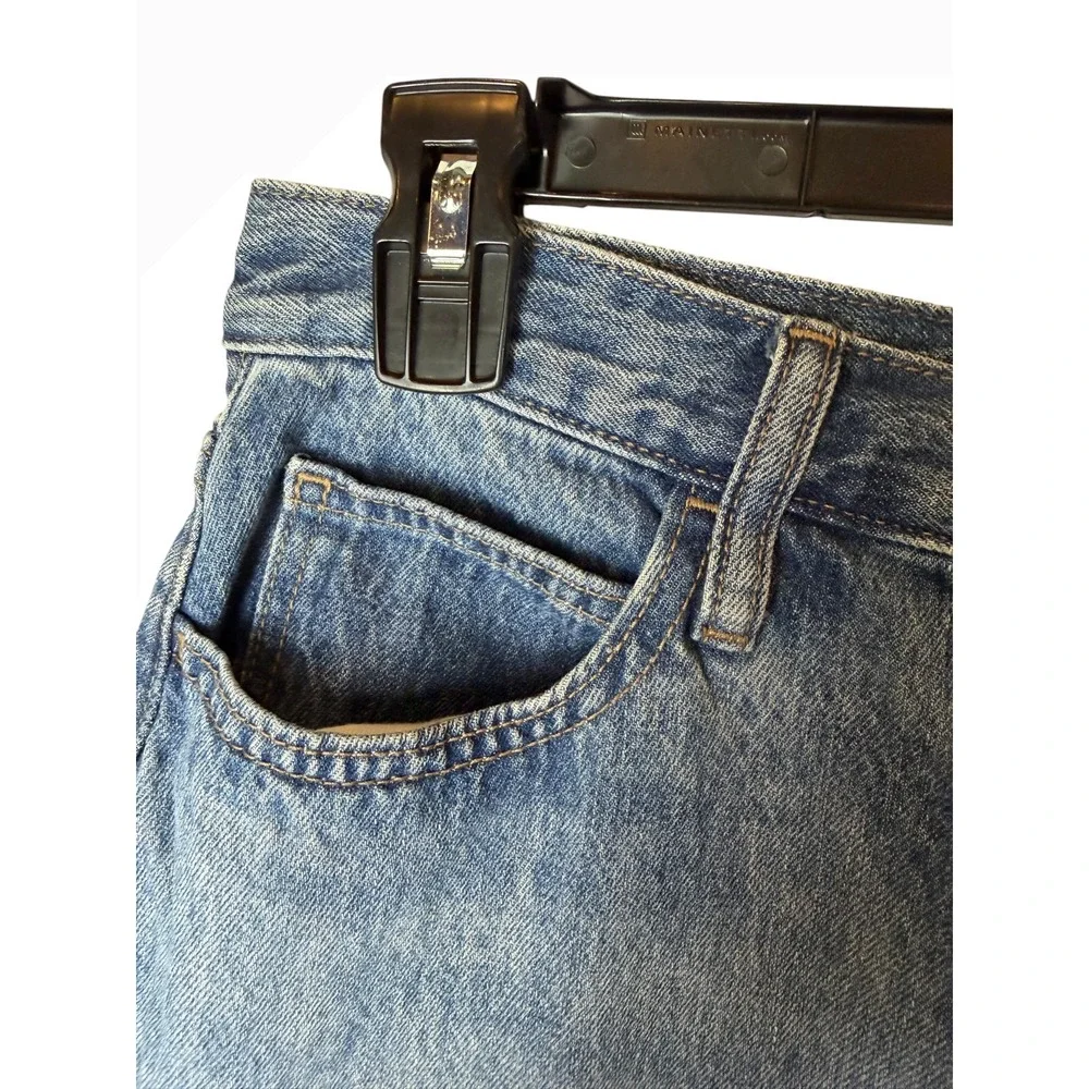Uniqlo Denim Midi Skirt Women 10 Blue Medium Wash Front Slit Straight Jean